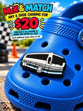 White Tour Bus Croc Shoe Charm Charter Coach Team Travel Vehicle Jibbitz Style